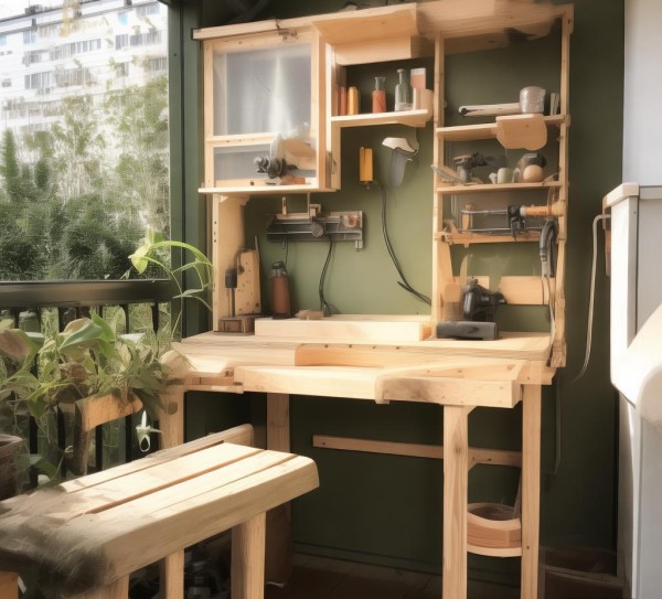 小型木工机械设备阳台，简化生活中的工位